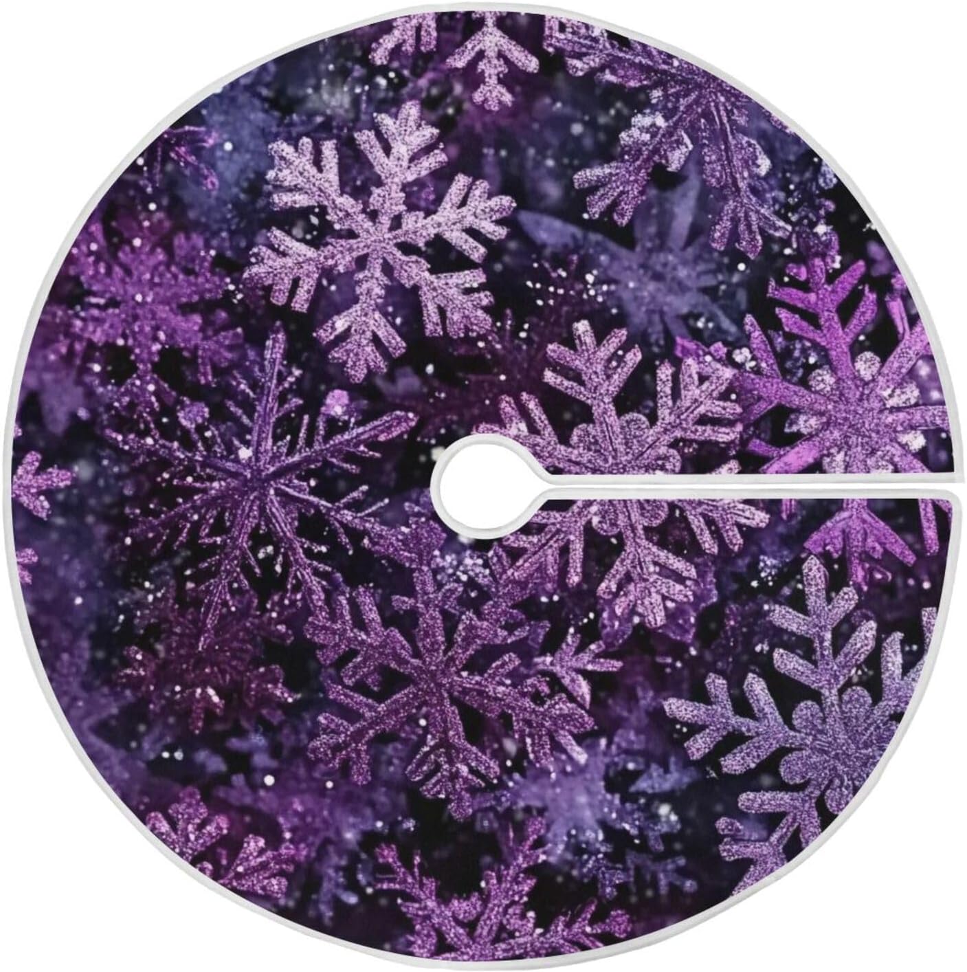 Christmas Purple Snowflake Party Tree Skirt, Seasonal Tree Mat Holiday Party Supplies Ornaments Indoor Outdoor Decorations for Tabletop Trees 35.4 Inches