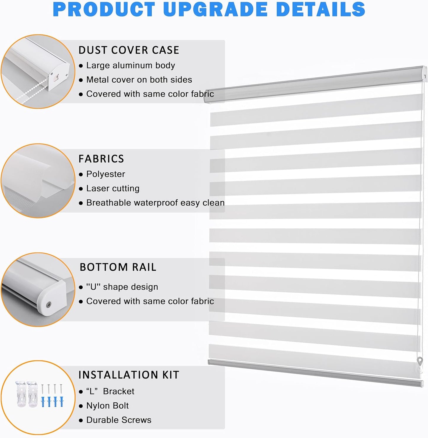 Blinds for Windows Dual Layer Zebra Roller Shades Light Filtering Sheer Window Privacy Light Control for Day and Night(W41 x H72(Inch), White)