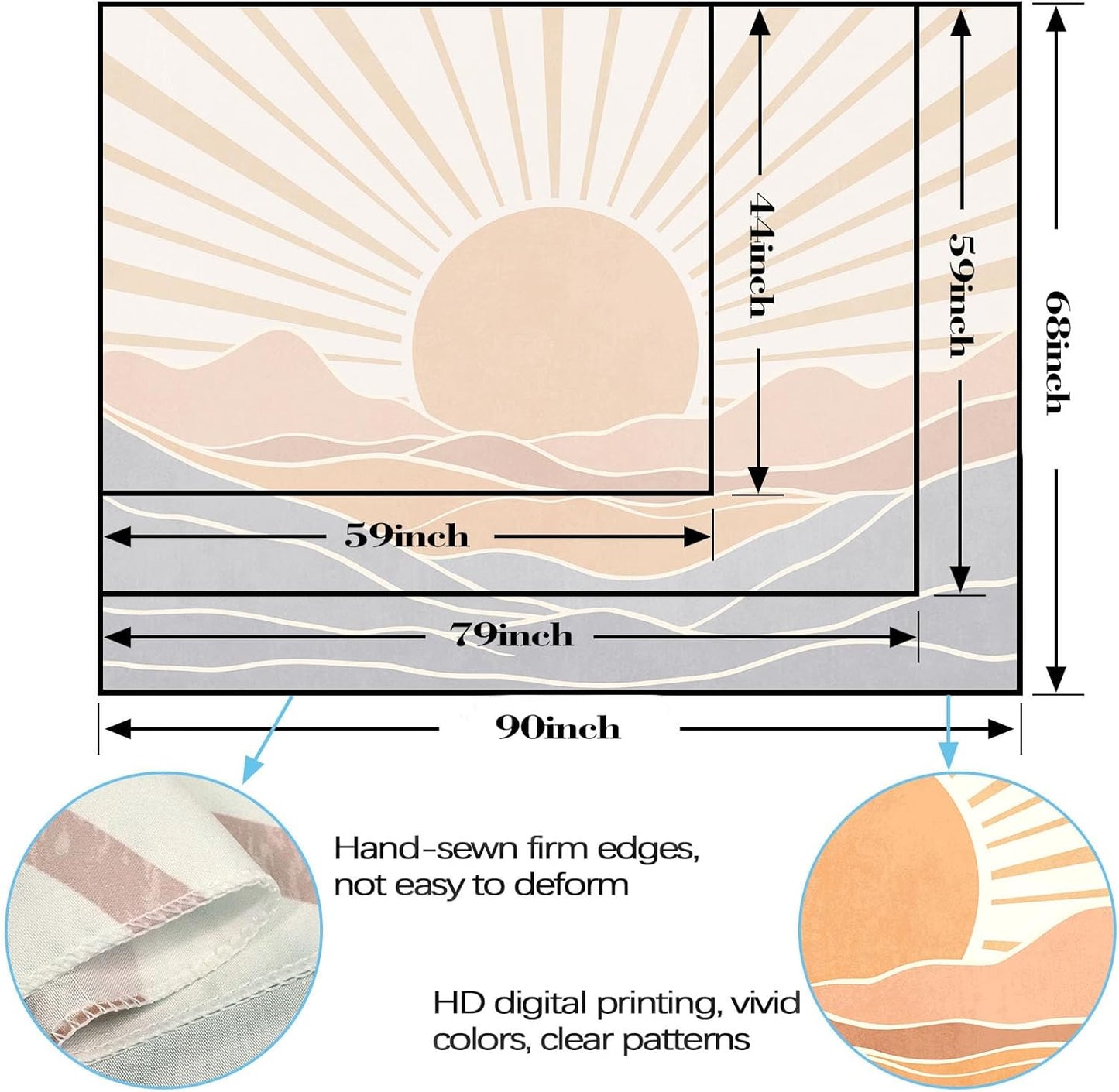 Lunerfex Boho Sun Tapestry Sunset Wall Tapestry, Mountain Tapestries for Bedroom 80s Tapestries Wall Hanging for Bedroom Living Room Decor Boho-3 44"x60"