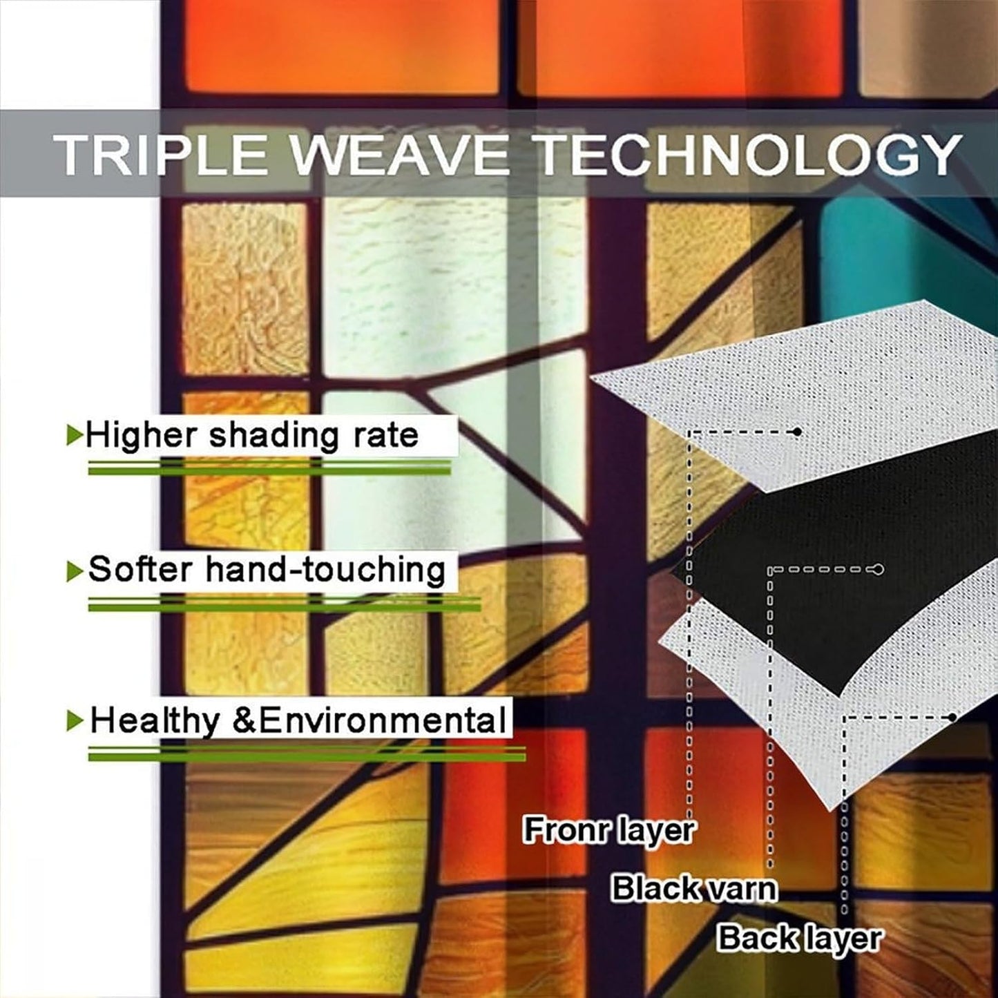 Stained Glass Curtains,Retro Abstract Colorful Geometry Textures Art Home Decor Drapes for Bedroom Living Room Kitchen Window Treatment 2 Panels Set Total Size 42" W X 54" L Inch