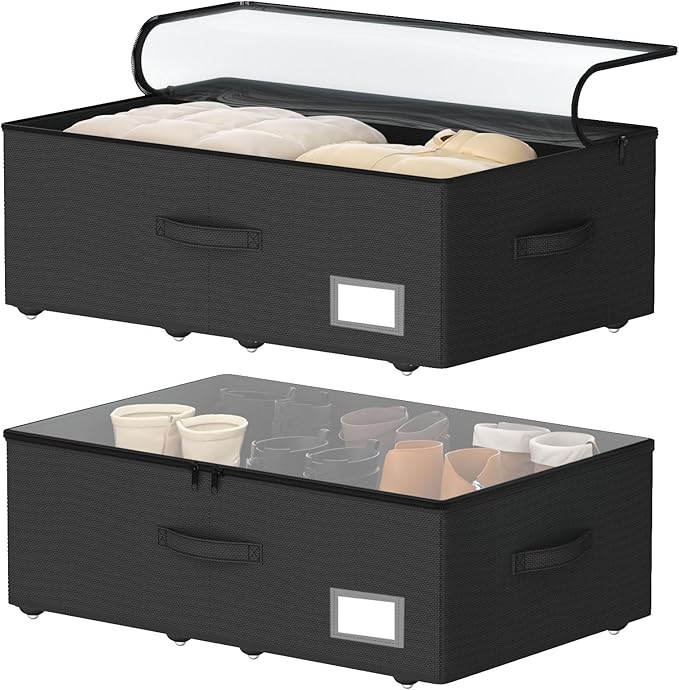 Underbed Storage Bins With Wheels, No Assemble Required 10 inches Height Large Capacity Rolling Underbed Shoe Storage Containers，Dorm Underbed Storage Drawers