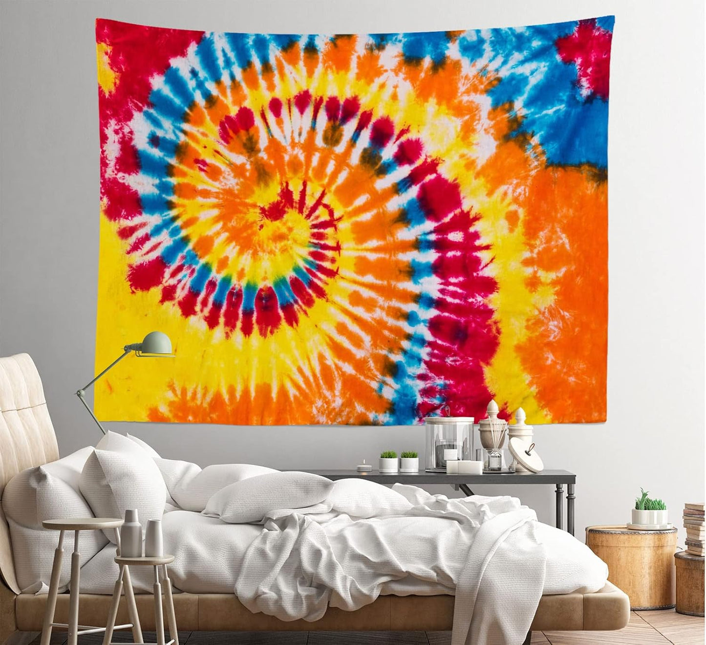 Loccor 7x5ft Tie Dye Tapestry Red Yellow Orange Blue Swirl Vortex Psychedelic Abstract Tapestry Bedroom Living Room College Hippie Bohemian Wall Hanging （Pattern Painted on Polyester Fabric）