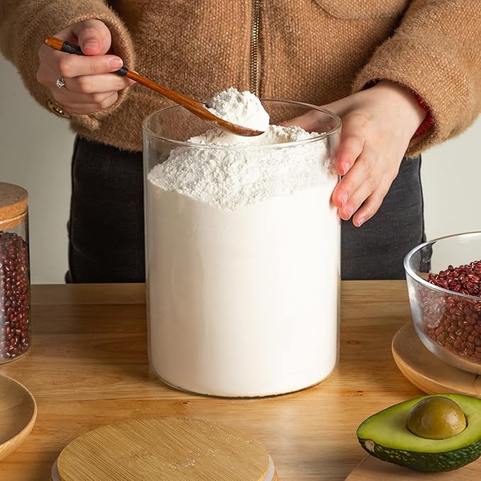 Food Storage Jars,2pack-105 Ounces3100ML -Stackable Glass Storage Containers Clear Glass Food Canister with Bamboo Lid Airtight For Serving Tea, Coffee, Flour, Sugar, Candy, Cookie, Spice and More