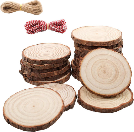 Natural Wood Slices for Wedding Decor, Christmas Ornaments – 20PCS 4.3-4.7 Inch Unfinished Predrilled Wooden Circles, DIY Crafts & Arts
