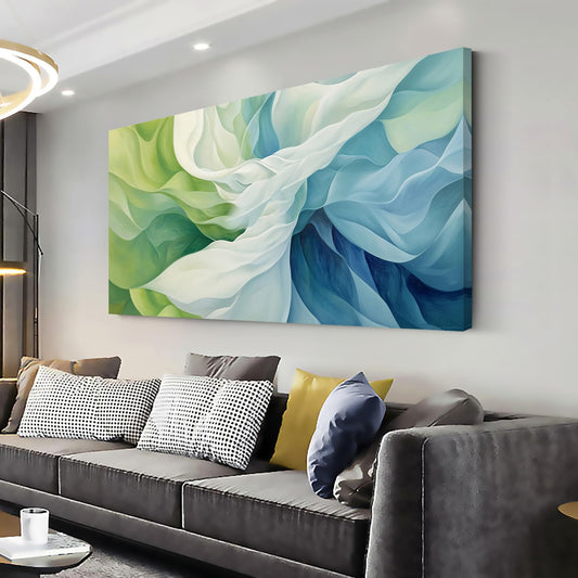 LASMOND Abstract Lines Wall Art for Living Room Canvas Prints Aqua Turquoise Blue Green Artwork Paintings Decor Bedroom Office Girl Woman (46x23 Inches)