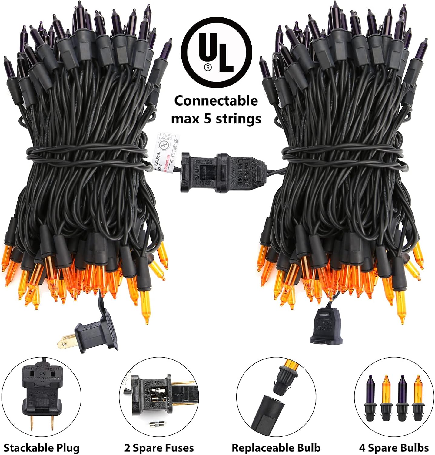 Toodour Orange & Purple Halloween Lights, 25ft 100 Count Incandescent Halloween String Lights, UL Certified Connectable Mini Bulbs String Lights for Outdoor, Indoor, Garden, Porch, Party, Home Decor