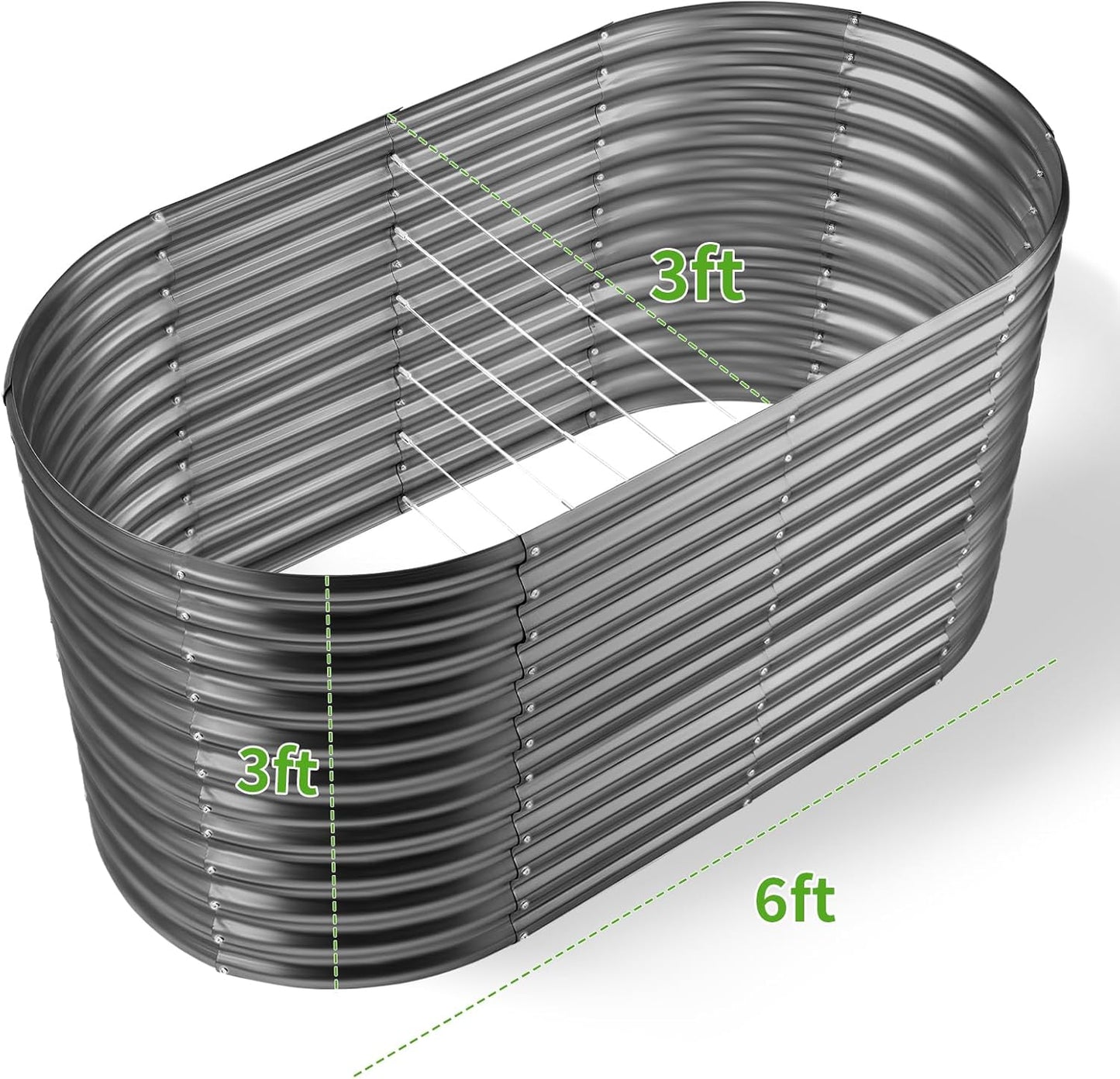 Land Guard 6x3x3ft Oval Galvanized Raised Garden Beds, Large-Capacity Metal Planter Box Outdoor, Durable Deep Raised Garden Bed 3ft Tall, Raised Beds for Gardening Vegetables, Modern Gray