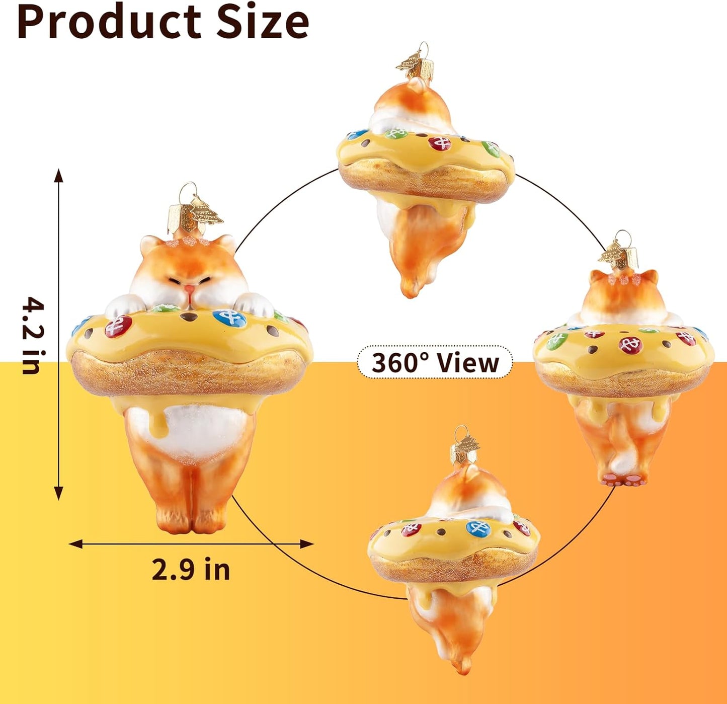 Cat Christmas Tree Ornaments,Hand-Blown Glass Ornaments,Cat Collection Hanging Ornaments,Donut Pendant Ornament,Glass Christmas Decorations for Animal Lovers Holiday Party Home Gifts