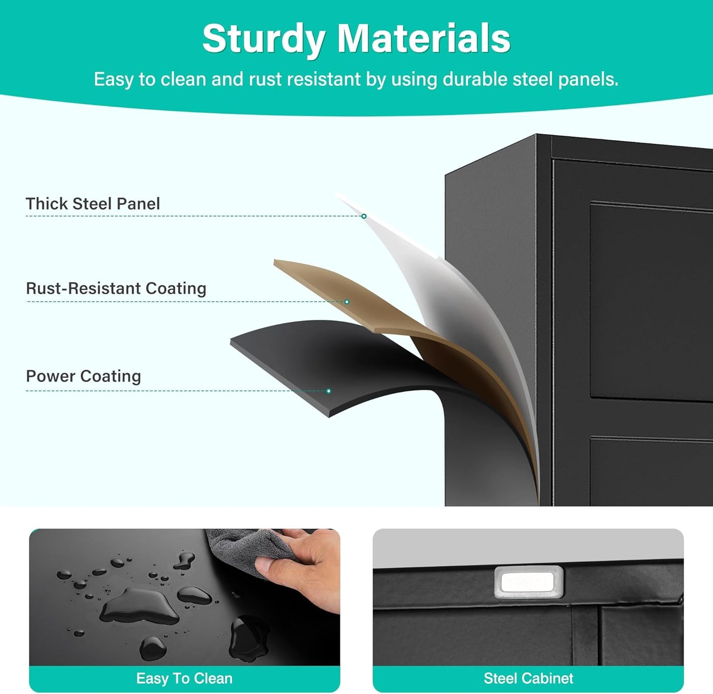 Metal Storage Cabinets with 2 Doors and 5 Shelves,Tall Storage Cabinet,Large Cupboard Closet,Pantry Storage Cabinet for Home,Office,Bathroom,Dining/Living Room (Black, 72" H)