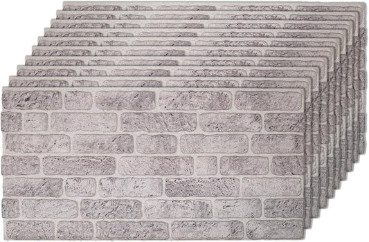 IZODEKOR 3D Wall Panels Brick Effect - Cladding, Stone Look, Styrofoam Facing for Living Room, Kitchen, Bathroom, Balcony, Bedroom, Back of Counter | White Grey (10 x Panels) - Covers 53 sq ft