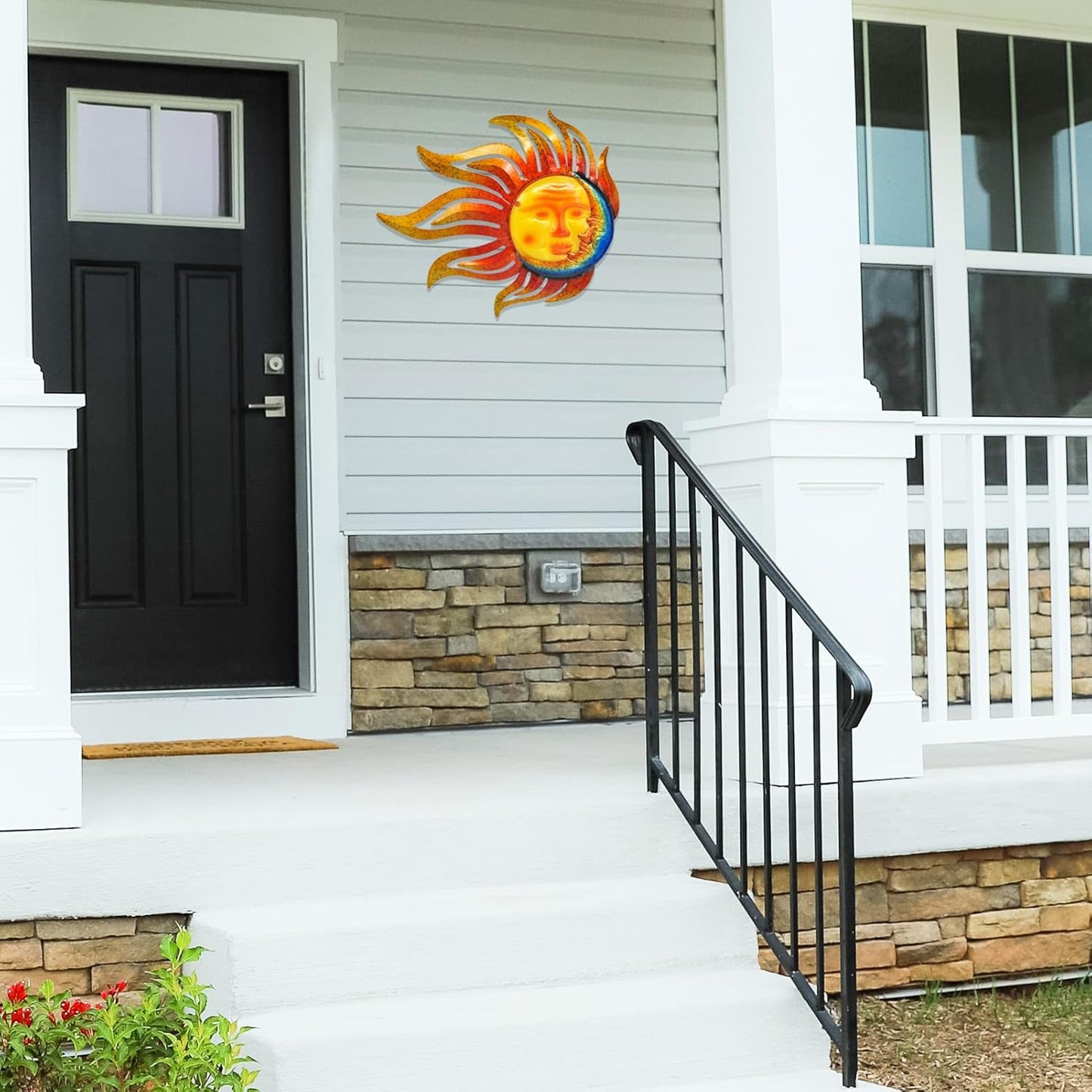 Sun Metal Wall Art Outdoor Decor Sun Moon Face Wall Decor Rust Proof Large Metal Sun(18Inch) Hanging Patio Living Room Bedroom Garden Fence