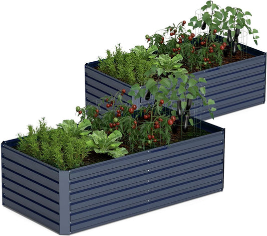 8x4x2 ft Outdoor Raised Garden Bed, Large Metal Planter Raised Beds, Planters for Outdoor Plants for Vegetables, Flowers, Herbs, Fruits, and Succulents.(2 Pcs,Blue)
