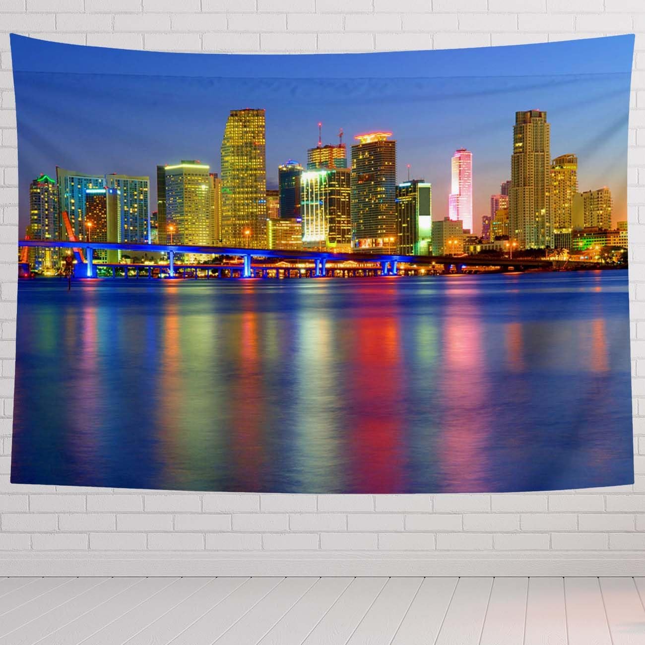 Miami Tapestry For Bedroom Night Lights Beautiful Miami City Tapestries Wall Hanging For Living Room Dorm Office 60×50 In