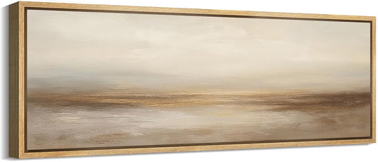 MUDECOR Large Framed Canvas Print Wall Art Neutral Beige Horizon Abstract Modern Minimalist Landscape Illustrations Decorative Colorful for Bedroom - 60"x20"