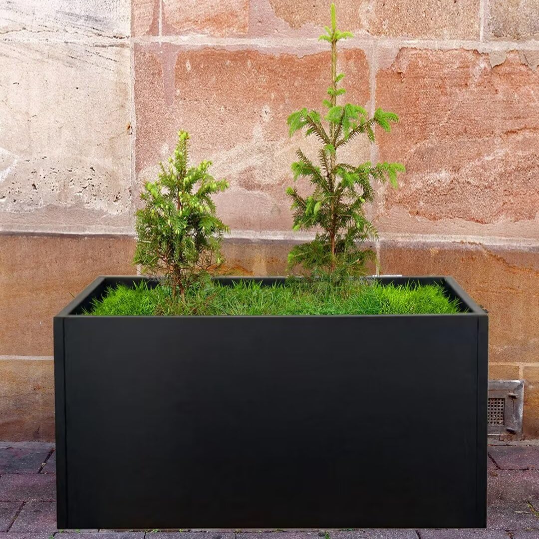 Black Planter Box Galvanized Steel Metal Planter Rectangular Indoor Large Outdoor Planters Steel Metallic Heavy Flower Pot 36In x 12In x 16In Commercial Residential for Patio, Deck, Backyard, Garden