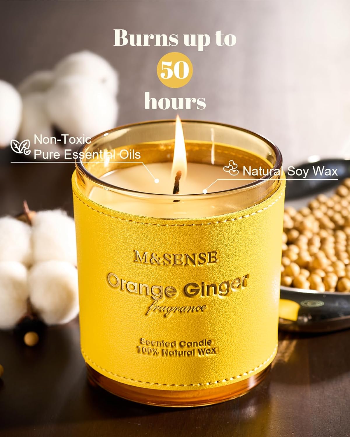M&SENSE Orange Ginger Scented Candles, High Intensity, Vegan Soy Toxin Free Candles for Home Fragrance, 10oz 42-Hour Slow Burning Time, Kitchen Party Air Purifying Candle for Women Man