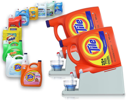 TidyFriend Laundry Detergent Holder Stand Organizer with Drip Tray, 2 Pack Laundry Soap Holder with Non-Slip Rubber Feet for Washing Space Organization, Angled Downward Slope for Easy Pouring (Blue)