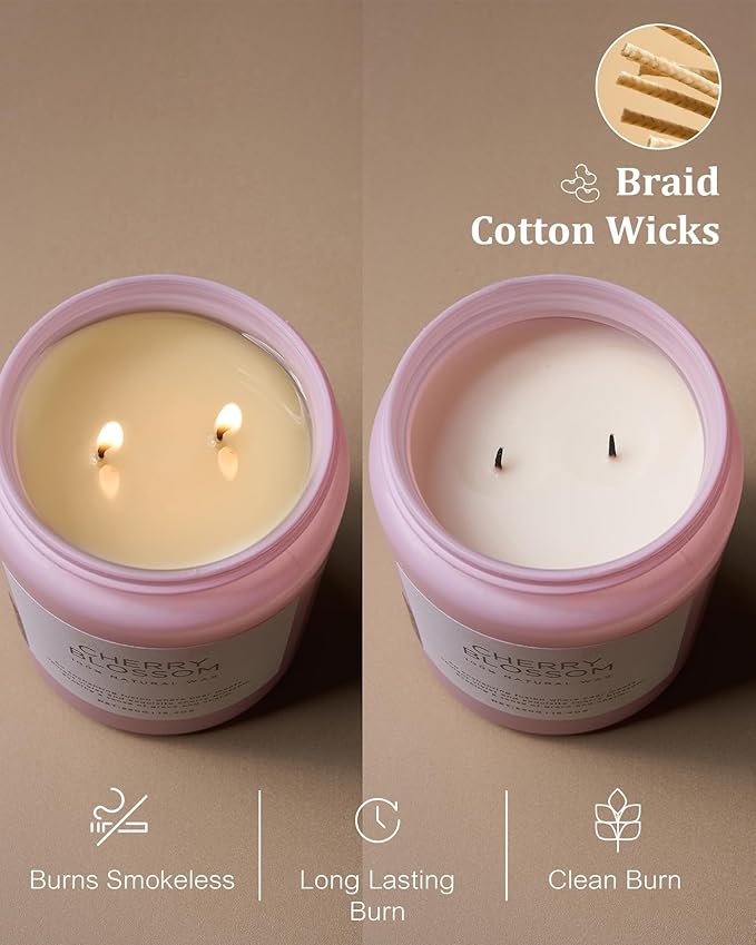 M&SENSE Cherry Blossom Scented Spring Candle, 19.4oz 110 Hours Long Lasting Natural Soy Wax Stress Relief Aromatherapy Romantic Candle for Women & Bedroom Decor