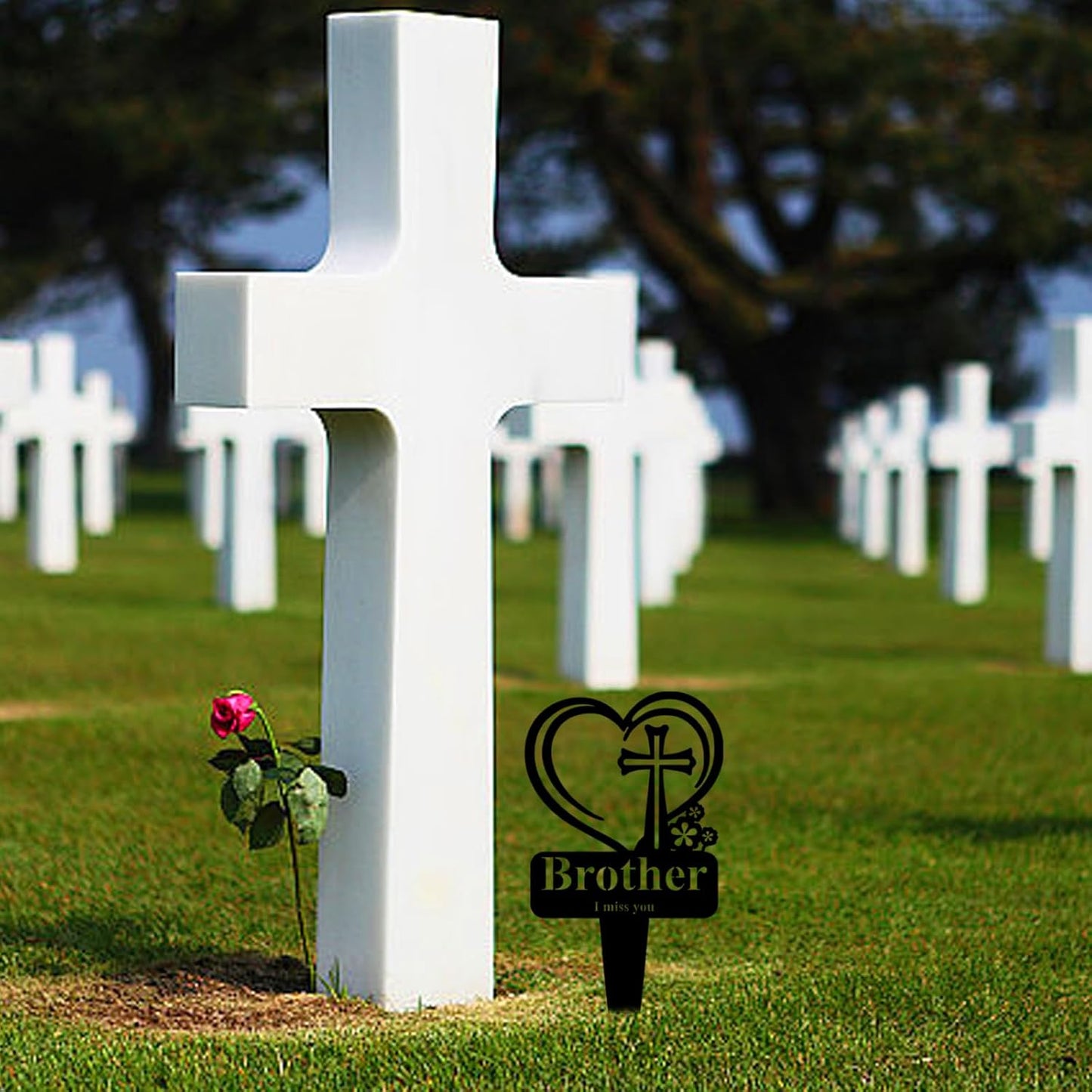 Brother Memorial Grave Stake, Cemetery Decorations for Grave Markers 12.5 x 7.2 inch Heart Metal Sympathy Stakes Graveside Plaque Decor Sign for Brother Graves, Yard, Garden - Black-Brother