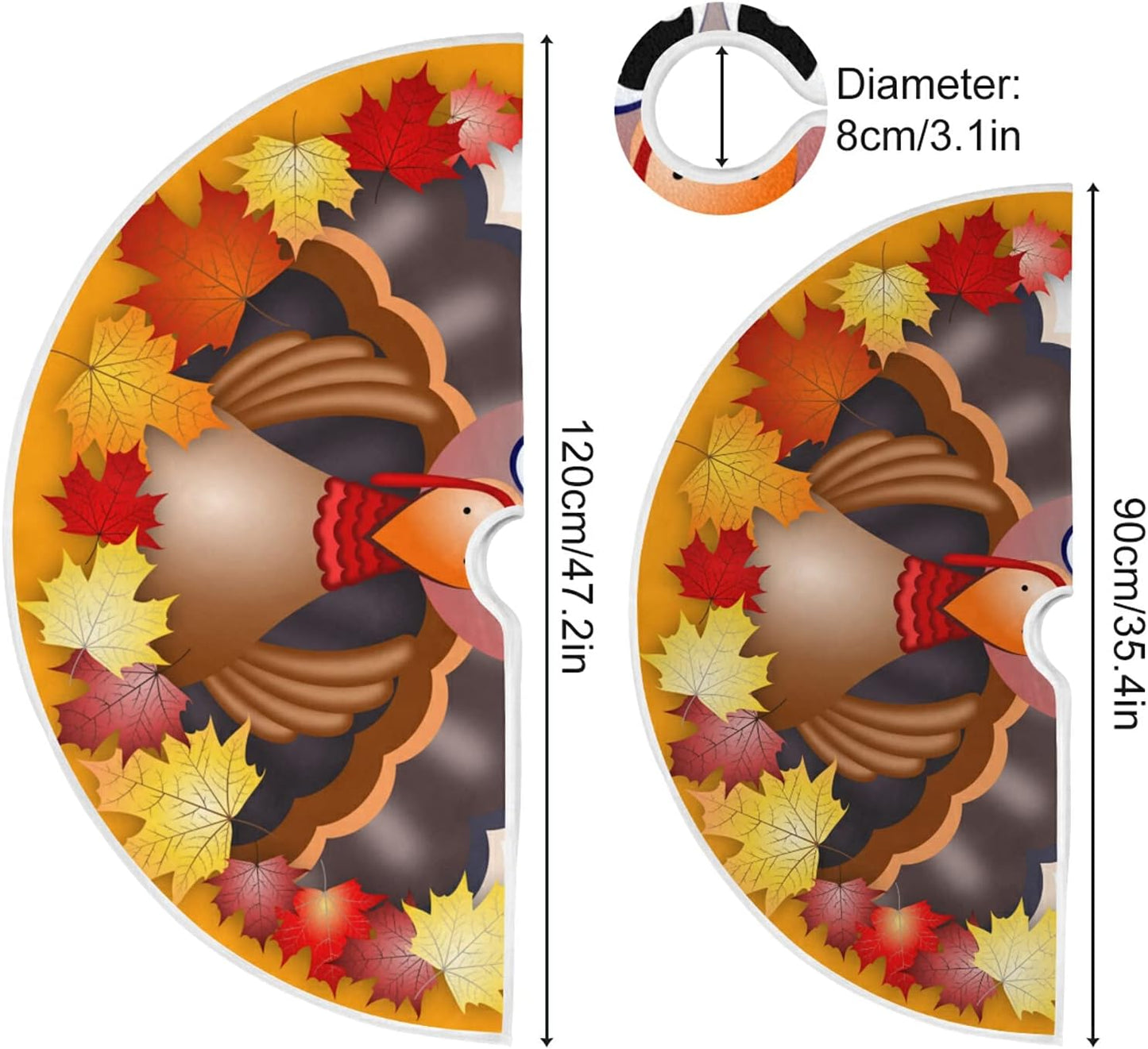 Thanksgiving Turkey Maple LeafTree Skirt, Seasonal Tree Mat Holiday Party Supplies Ornaments Indoor Outdoor Decorations for Tabletop Trees 35.4 Inches