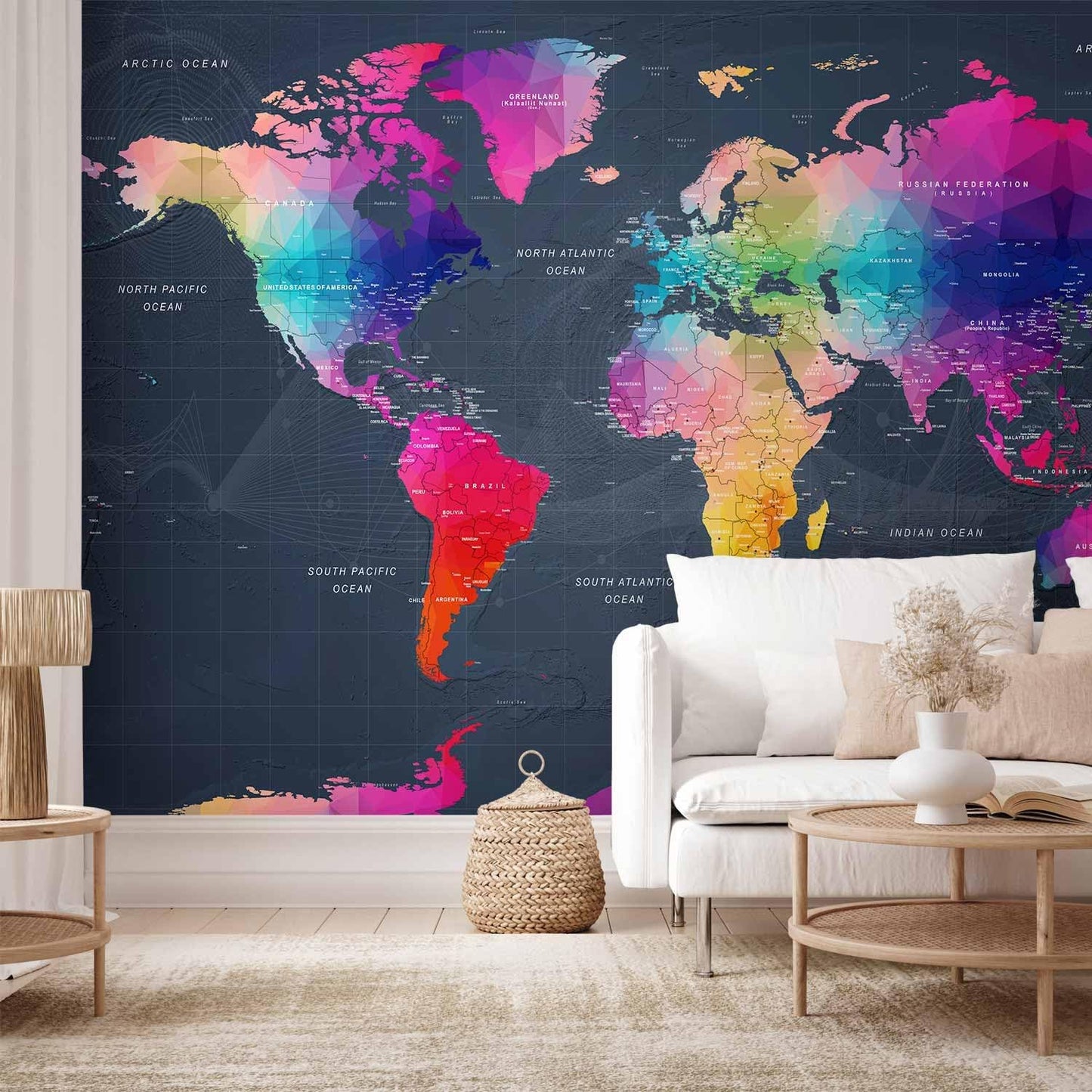 artgeist Premium Wall Mural World Map 157"x110" - XXL Non-Woven Wallpaper Fleece Wall Decor Photo Print Picture Image Design Home Map of The World k-A-0126-a-a