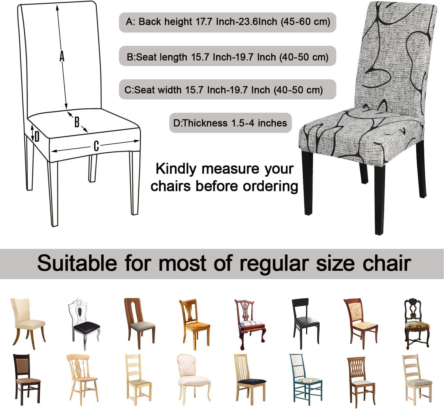 JQinHome Pattern Chair Covers for Dining Room Set of 2, High Stretch Removable Washable Parsons Chair Slipcover for Home Party Hotel Wedding Ceremony (2PCS, Lotus Gray)