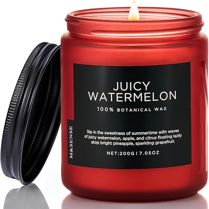 M&SENSE Juicy Watermelon Scented Candle, 7.05oz 50 Hours Clean Non Toxic Natural Soy Wax Long Lasting Candle for Women Men, 2 Wick Fruit Scent Home Fragrance Home Decor for Housewarming Gifts
