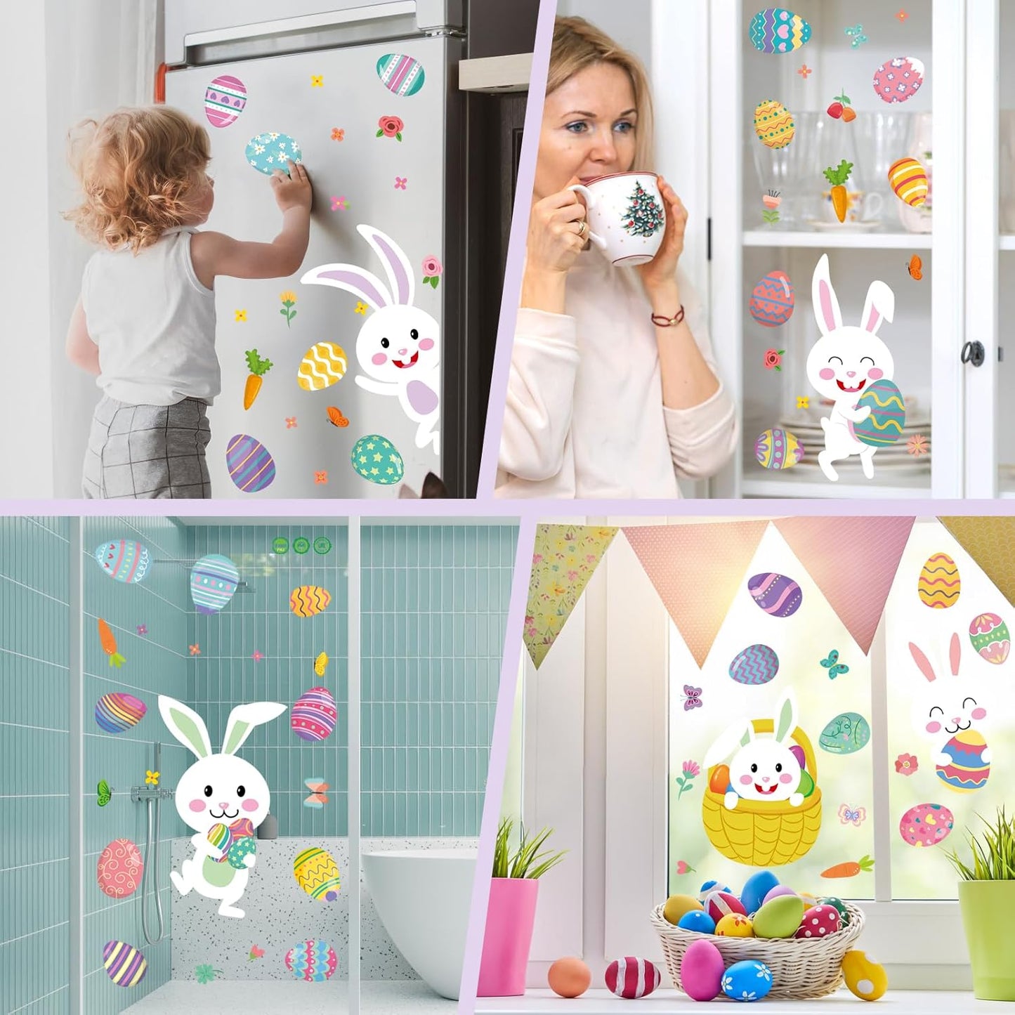 DC-BEAUTIFUL 184 PCS Easter Window Clings, 9 Sheets Double Sided Bunny Egg Easter Decoration Window Stickers, Reusable Static Holiday Window Decals for Home Office School Shop Spring Party Decors