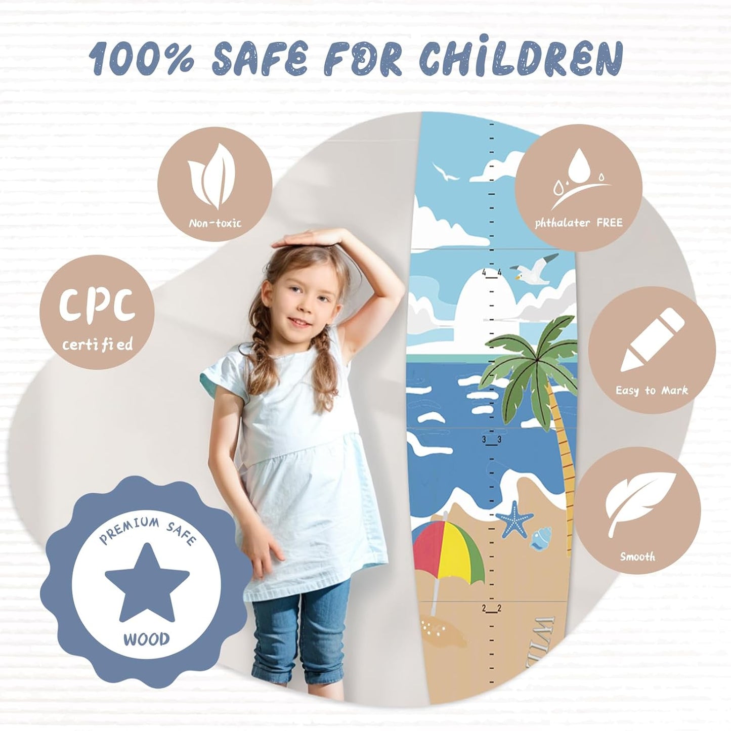 Personalized Name Growth Chart, Surfboard Children's Height Growth Chart Wall Board, Stereoscopic Height Ruler, Precision Height Measuring Instrument for Nursery Room, Includes Tools