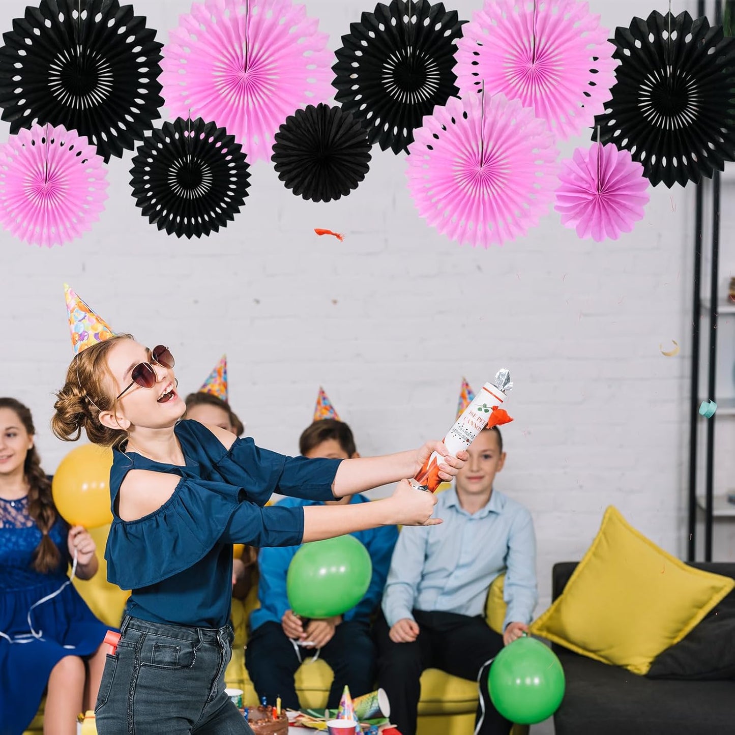 BEISHIDA Pink Black Hanging Honeycomb Round Paper Fans Decoration Bachelorette Theme Tissue Paper Fan Garland for Bridal Shower Women Girls Birthday Wedding Party Supplies（10packs）