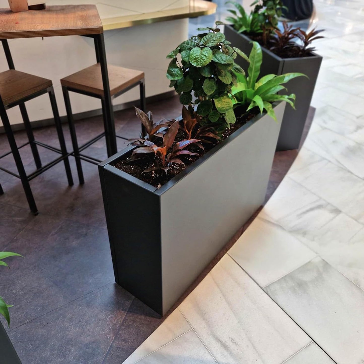 Black Steel Metallic Heavy Planter for Outdoor Plants 24"x12"x24" Outdoor Metal Planter Spliced Flower Pot with Partitions for Outside,Indoor,Garden (Black, 24 * 12 * 24)