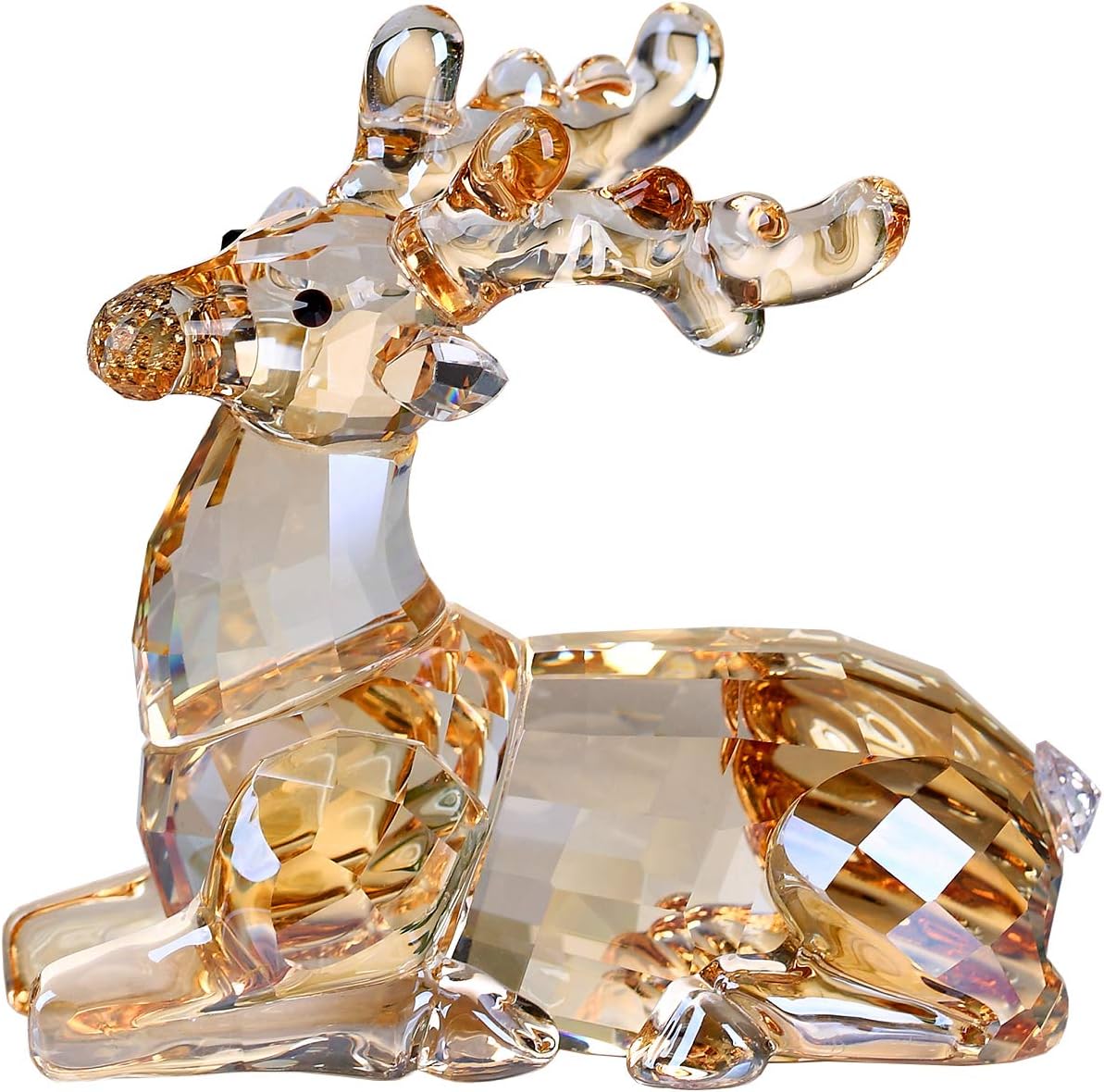 DOJOZ Crystal Deer Animals Lovely Elegant Craft Decorations for Home Ornaments Christmas Collectible Birthday Gifts Reindeer Figurines (Gold)