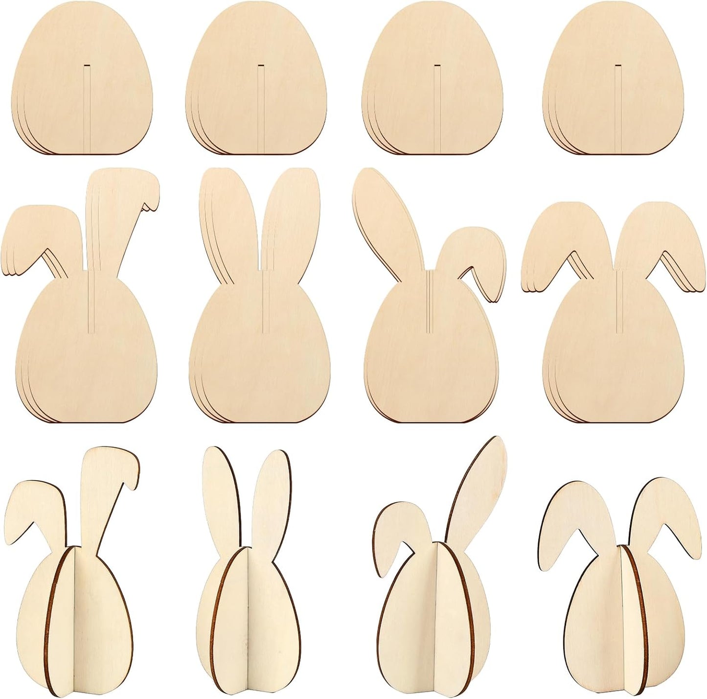 COCHIE DIY 3D Easter Eggs Wood Crafts to Paint for Kids Adults, Paintable Unfinished Wooden Slices for Craft, Bunny Ears Cutouts Ornaments for Painting Decorations (24 PCS)