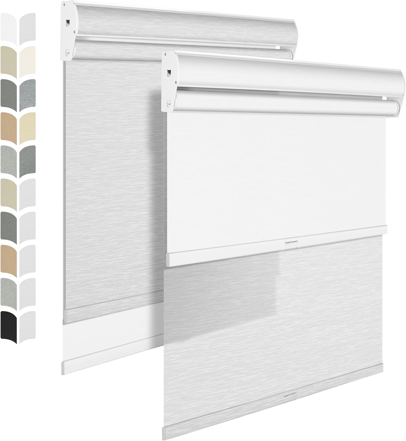 BERISSA Cordless Dual Roller Shades with Cassette Valance,Double Window Shades Blackout and Light Filtering Shades,Day and Night Roller Shades for Home Office Door.Striped Jacquard White.66 W x 80" H