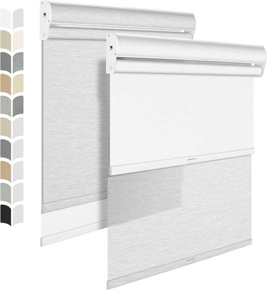 BERISSA Cordless Dual Roller Shades with Cassette Valance,Double Window Shades Blackout and Light Filtering Shades,Day and Night Roller Shades for Home Office Door.Striped Jacquard White.77 W x 80" H