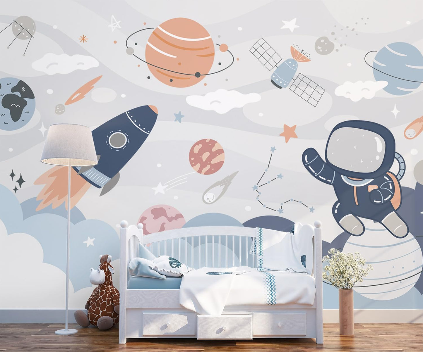 -Nursery Cartoon Space Planet boy Children's Room Wallpaper XT12 S 100" x 65"