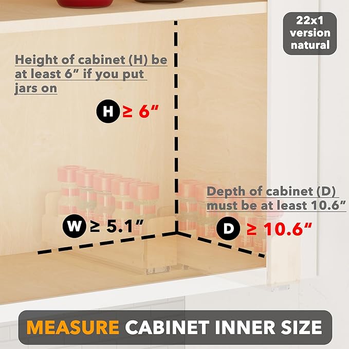 SpaceAid Bamboo Pull Out Spice Rack Organizer for Cabinet, Heavy Duty Slide Out Seasoning Kitchen Pantry Sliding Vertical Organization, 5.1" Wide, 2 Drawers(2" Wide), 1-Tier, Natural