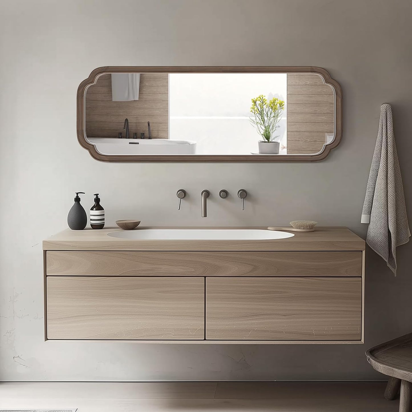 WallBeyond Full Length Mirror Wall Mounted 43"x16", Rustic Wooden Frame Floor Mirror, Large Full Body Mirror for Bedroom, Leaning or Hanging Against Wall (Walnut Solid Wood)