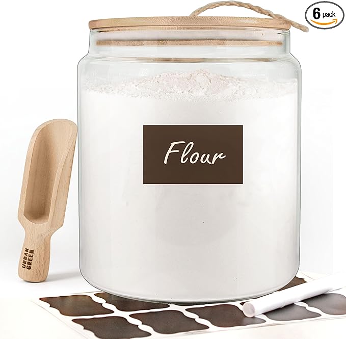 Urban Green Glass Jars with Airtight Lids, Airtight Glass Canisters with Locking Lids, (Bamboo-1Gal)