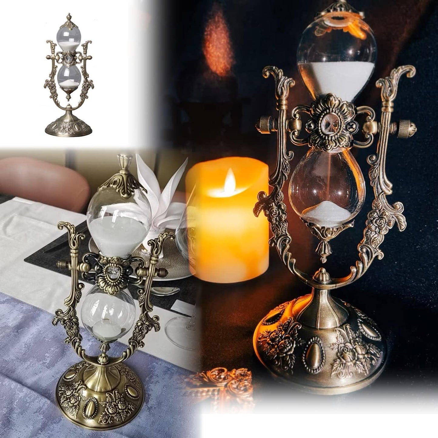 Sand Timer 30 Minutes,Sanduhr Deko,Hour Glass,Metal Vintage Hourglass,for Home Decoration Office Desk Wedding Party Decor Kitchen Timer (White Sand)