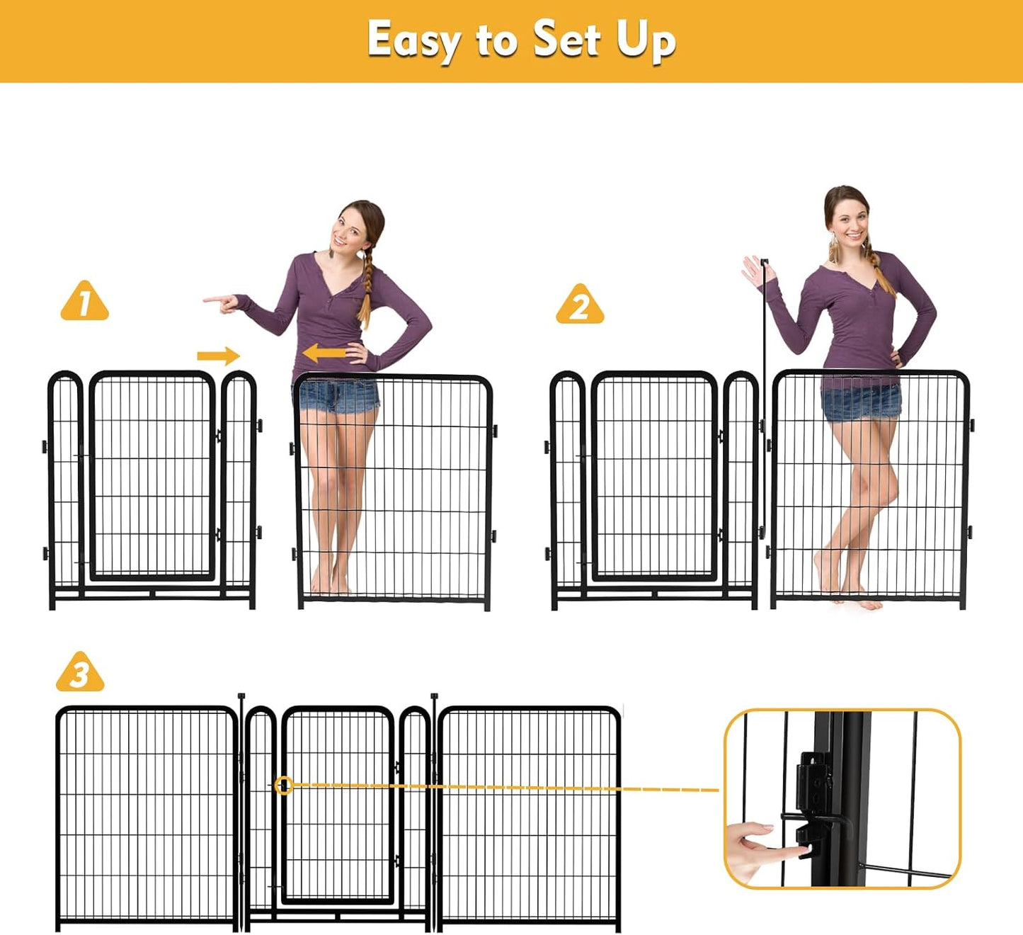 Tall Garden Fence, 32 in(H) 8 Panels Dog Fence Outdoor for Yard. Wide Door Low Threshold Total 17.7 Ft(L), Metal Dog Pen Heavy Duty Pet Puppy Exercise Pen for Rv Camping Garden Yard