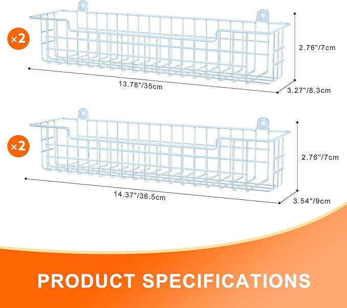 Spice Rack, 4-Pack Seasoning Organizer Wall Mount for Kitchen Storage Organization, Metal Spice Holder Shelf Saving Space for Cabinet, RV, Pantry, Blue