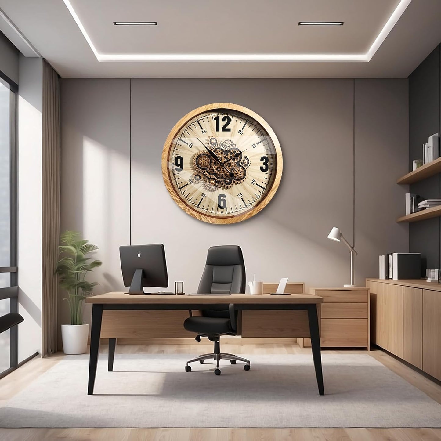 Wall Clocks for Living Room Decor, Large Real Moving Gears Clock, Vintage Industrial Oversized Rustic Farmhouse Kitchen Office Fireplace Wall Decor (Wood Tone, 27 inch)