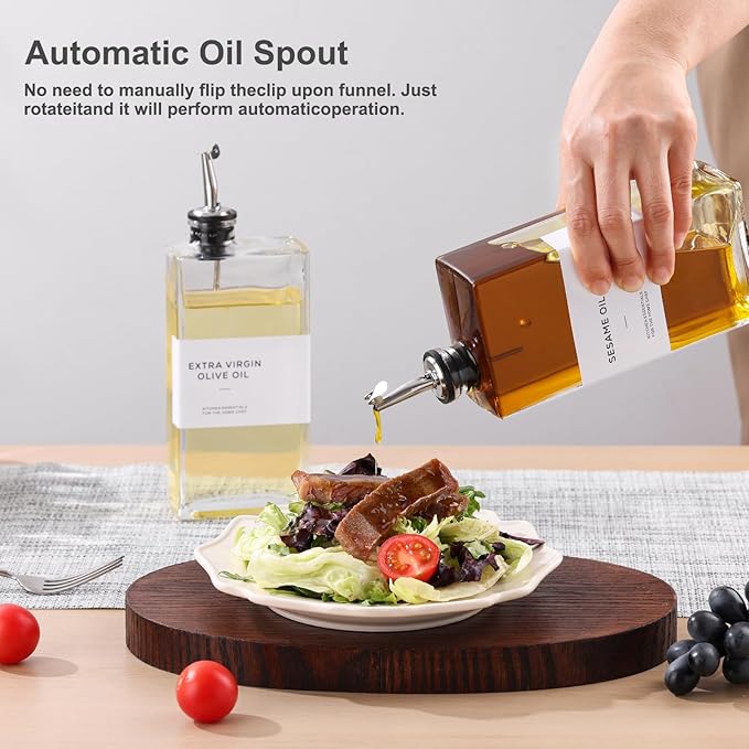 Olive Oil Dispenser Bottle for Kitchen, 3 Pack Glass Oil and Vinegar Dispenser Set, Elegant Book Design, Durable, Leak-Proof, Easy-Pour Spouts, Perfect for Kitchen, Dining Table (17oz)