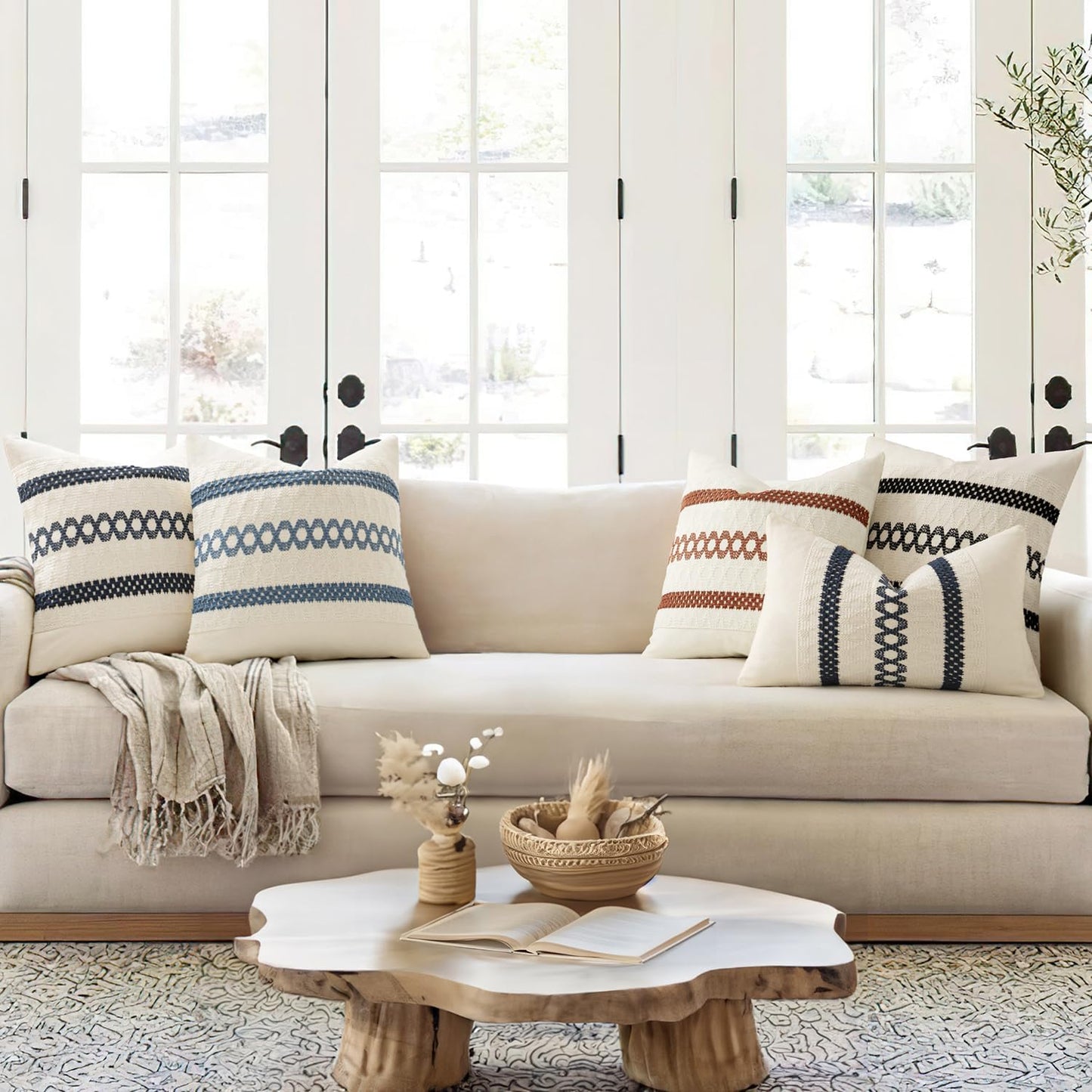 MIULEE Set of 2 Black Boho Decorative Pillow Covers 18x18 Inch Farmhouse Rustic Couch Throw Pillows Modern Spring Cotton Cushion Covers Retro Cute Macrame Woven Home Decor for Bed Sofa Chair