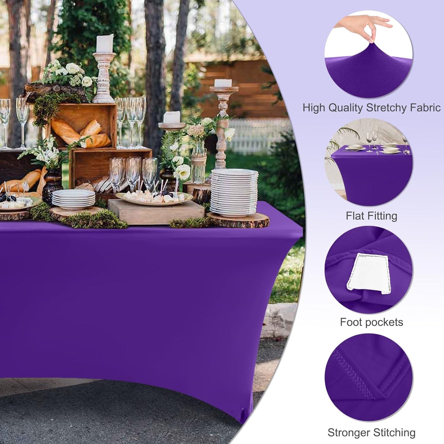 ABCCANOPY 4 FT Spandex Table Cover Stretch Fitted Wrinkle Resistant Tablecloth Reuse for Rectangular Folding Table Patry Event Wedding Banquet Protector Purple