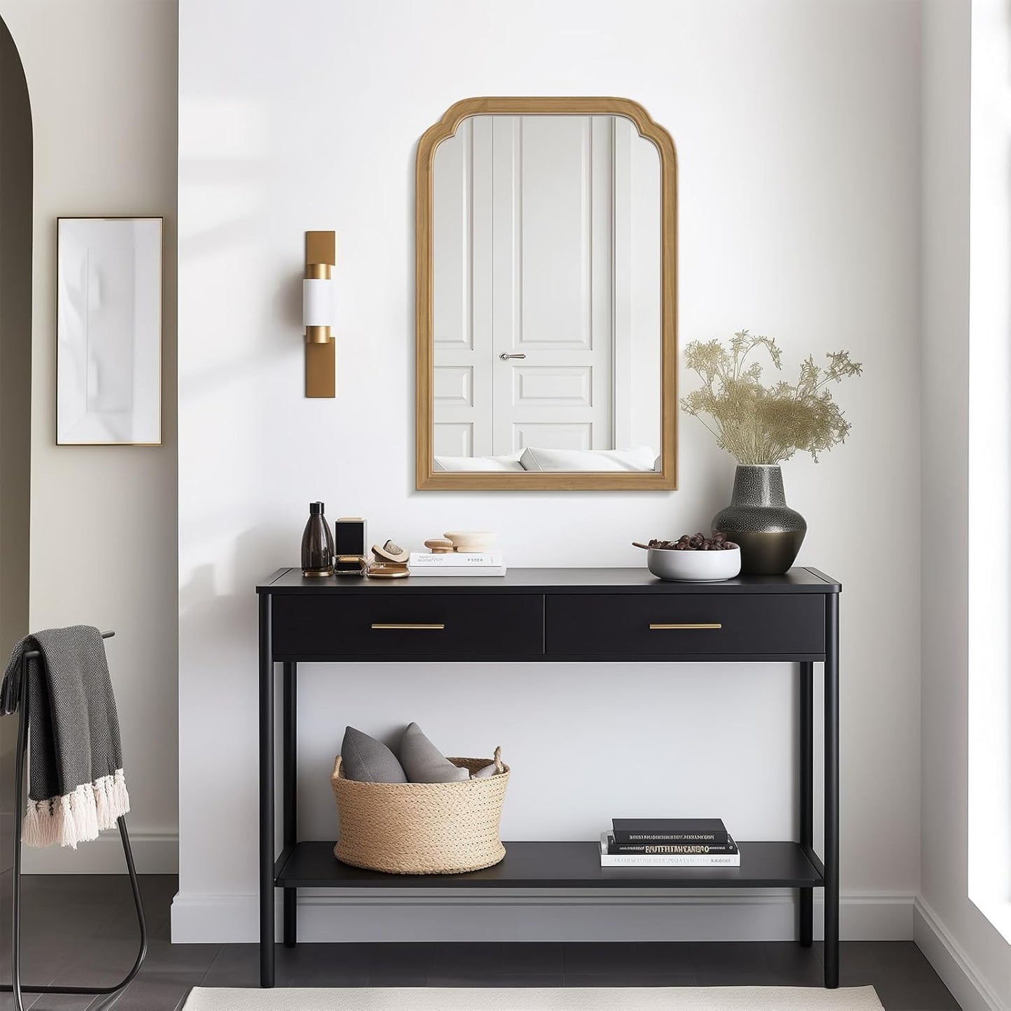 WallBeyond Wood Frame Wall Mirror Rounded Corner Arch Rectangle Mirror for Entryway, Living Room or Bedroom Home Decor - Light Woodgrain [20" x 30" Natural Color]