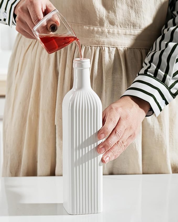 getstar 18 oz Olive Oil Dispenser Bottle for Kitchen, Ceramic Oil Bottle with Automatic Stainless Steel Pourer (Golden Pourer)