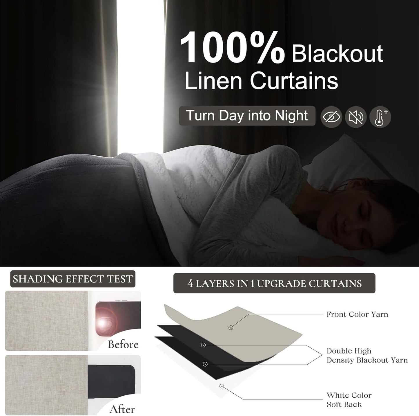 Curtains 70 Inch Length Wide Pinch Pleated Blackout for Sliding Glass Door, Farmhouse Natural Linen Thick Thermal for Summer Heat/Sound Noise Reducing Heavy Large Window Drapes (70"Wx120"Lx2Panels)