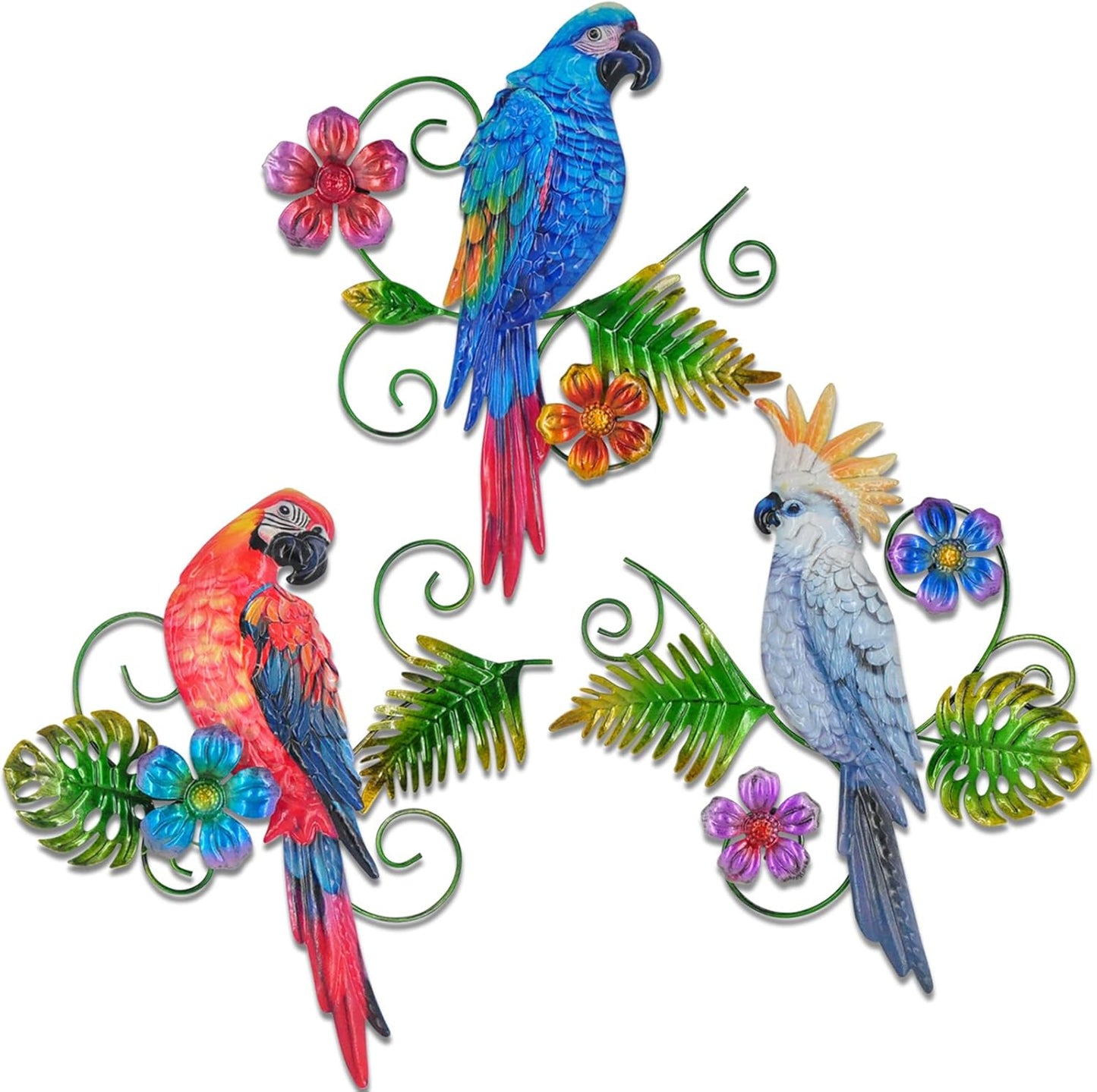 Yonivexis Metal Birds Wall Art Decor 3D Colorful Birds Sculpture Parrot Outdoor Hanging Decor Bird Wall Art Decorations Fence Patio Balcony Living Room, Style 5
